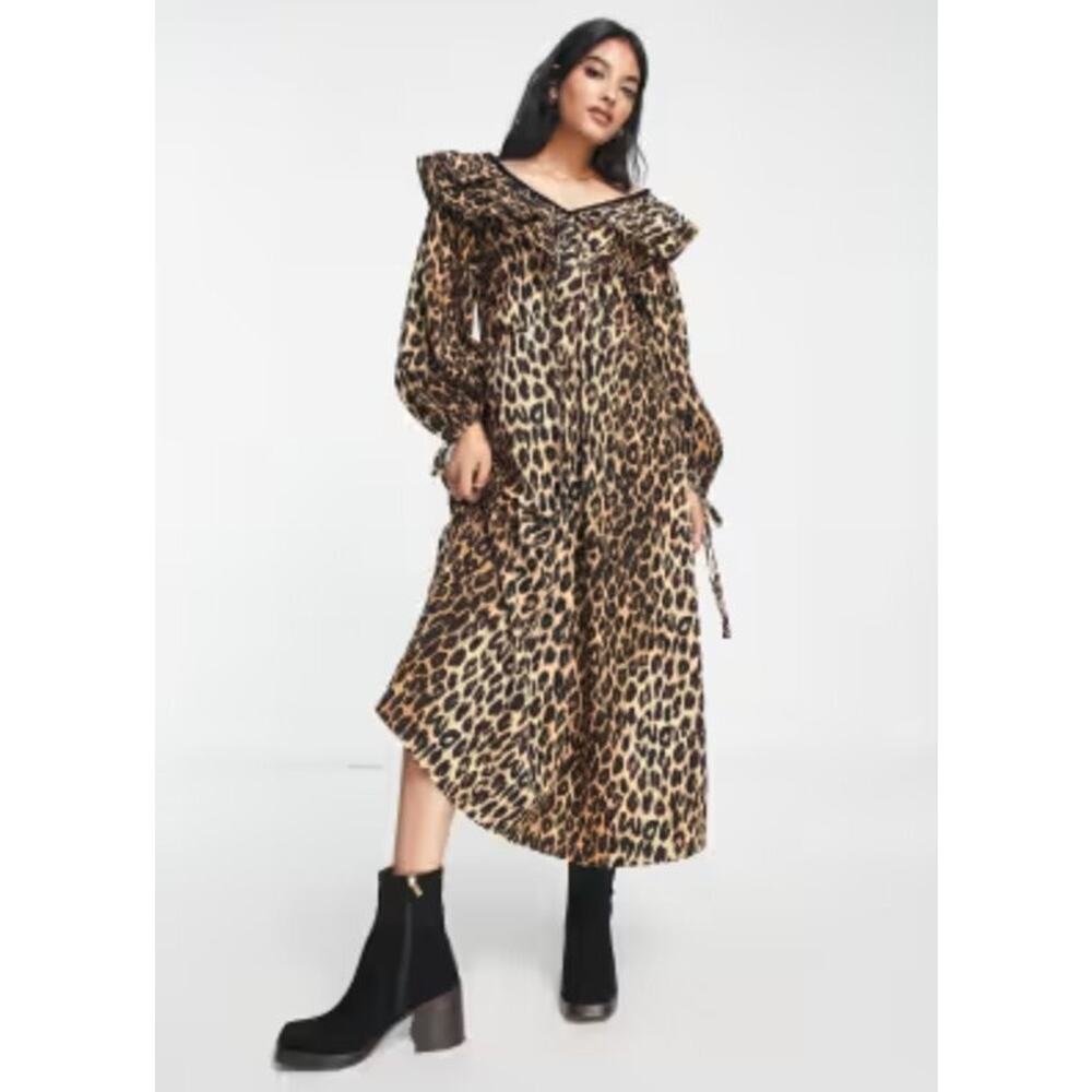 DAMSON MADDER Sz 12 UK 8 US Leopard Print Barbs Ruffle Midi Dress - Picture 11 of 12